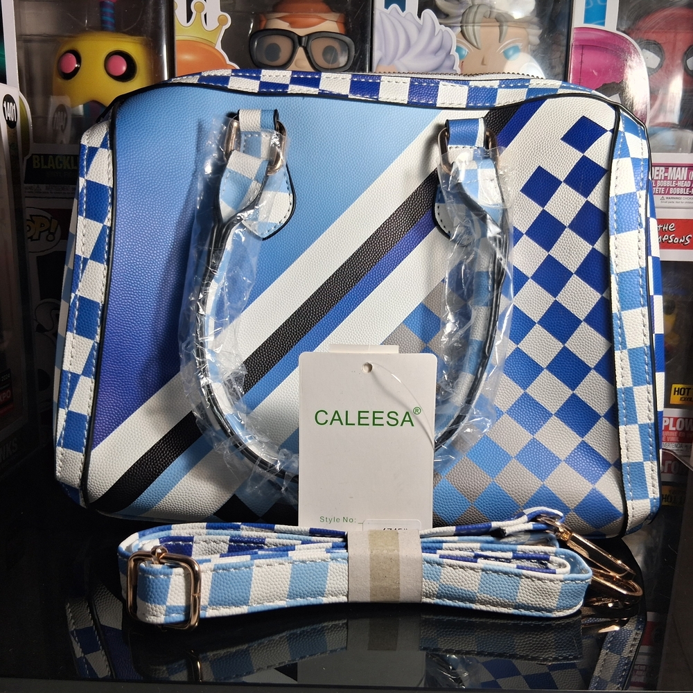 CALEESA Blue and White Checkered Women's Bag